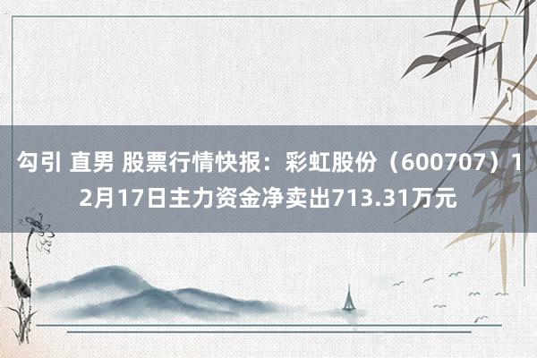 勾引 直男 股票行情快报：彩虹股份（600707）12月17日主力资金净卖出713.31万元