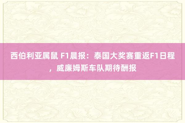 西伯利亚属鼠 F1晨报：泰国大奖赛重返F1日程，威廉姆斯车队期待酬报