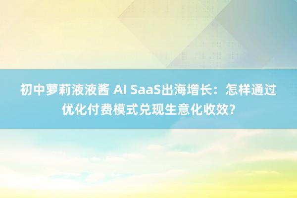 初中萝莉液液酱 AI SaaS出海增长：怎样通过优化付费模式兑现生意化收效？