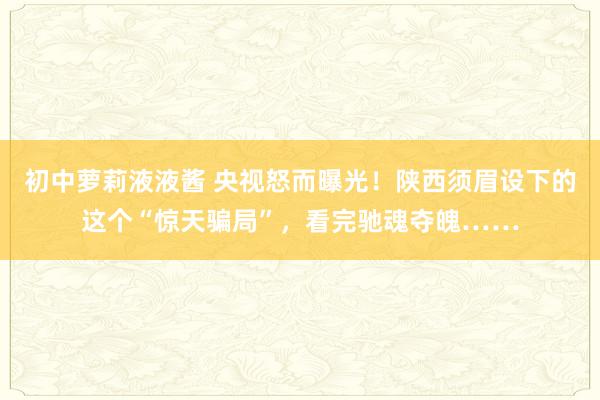 初中萝莉液液酱 央视怒而曝光！陕西须眉设下的这个“惊天骗局”，看完驰魂夺魄……