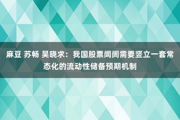麻豆 苏畅 吴晓求：我国股票阛阓需要竖立一套常态化的流动性储备预期机制