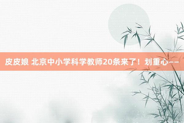 皮皮娘 北京中小学科学教师20条来了！划重心——