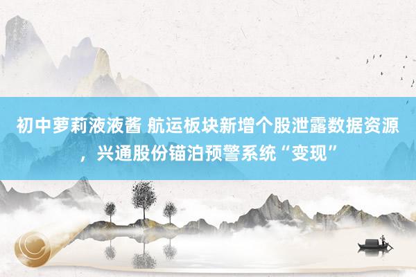 初中萝莉液液酱 航运板块新增个股泄露数据资源，兴通股份锚泊预警系统“变现”